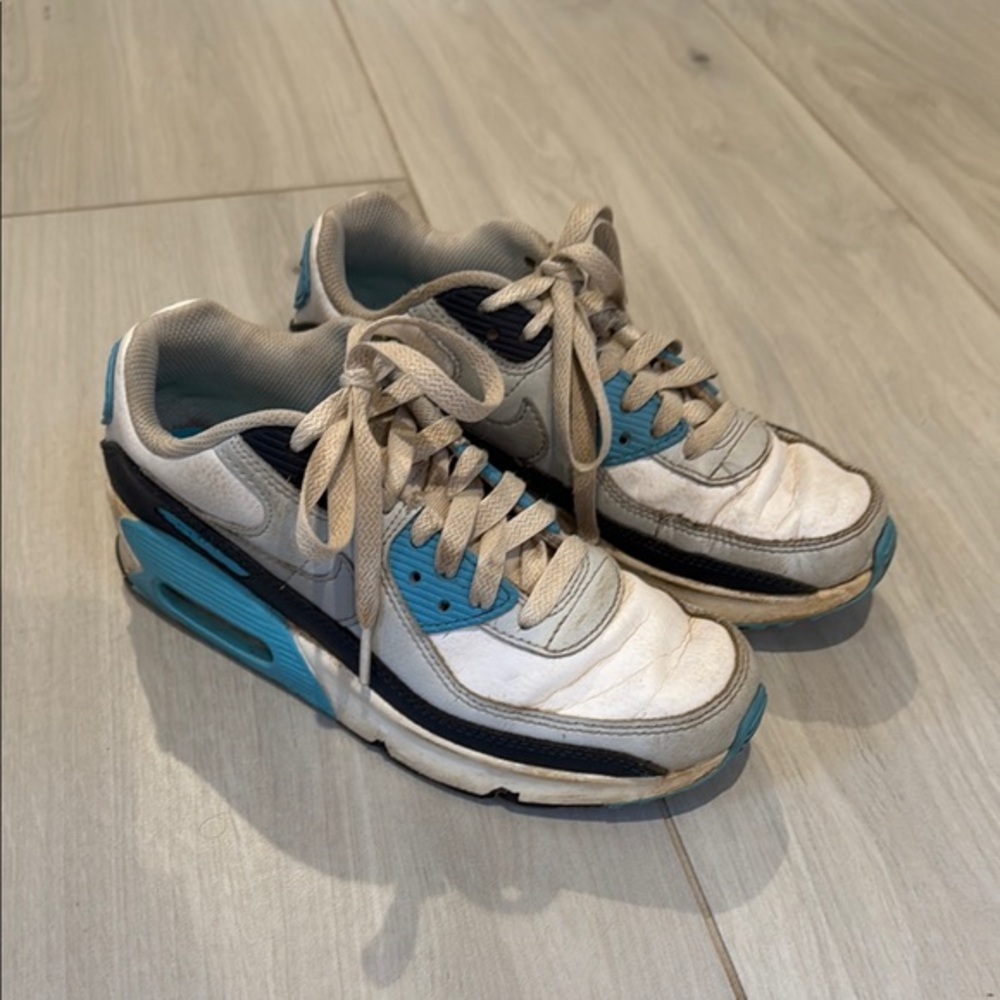 Nike Air Max White and Blue Sneakers, size 3.5 youth
